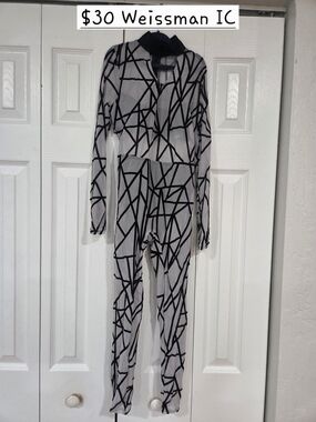 Weissman Black & White Geometric Long-Sleeve Jumpsuit